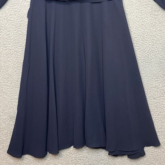 Nanette Lepore Modest Shirt Dress LS Midi Pleated Navy Blue belt Size 14 No slip - Picture 13 of 13